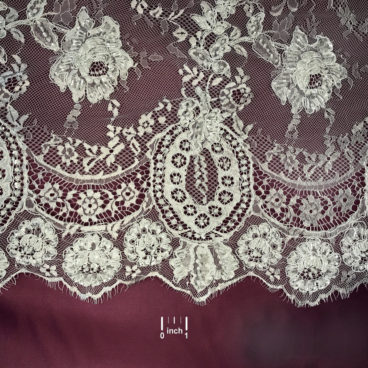 Beaded Chantilly Floral Lace White