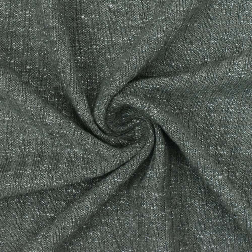 1 Yard Charcoal, Gray & White Rib Knit Fabric Textured Stretch for Apparel & Activewear 62 Inches Wide