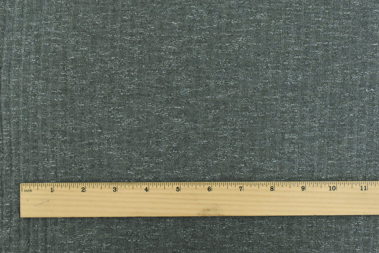 1 Yard Charcoal, Gray & White Rib Knit Fabric Textured Stretch for Apparel & Activewear 62 Inches Wide