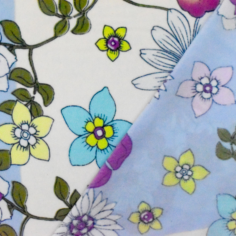 1 Yard Angel Blue Purple Multi Floral Printed Stretch Poly Swimwear Knit Fabric 58" Width