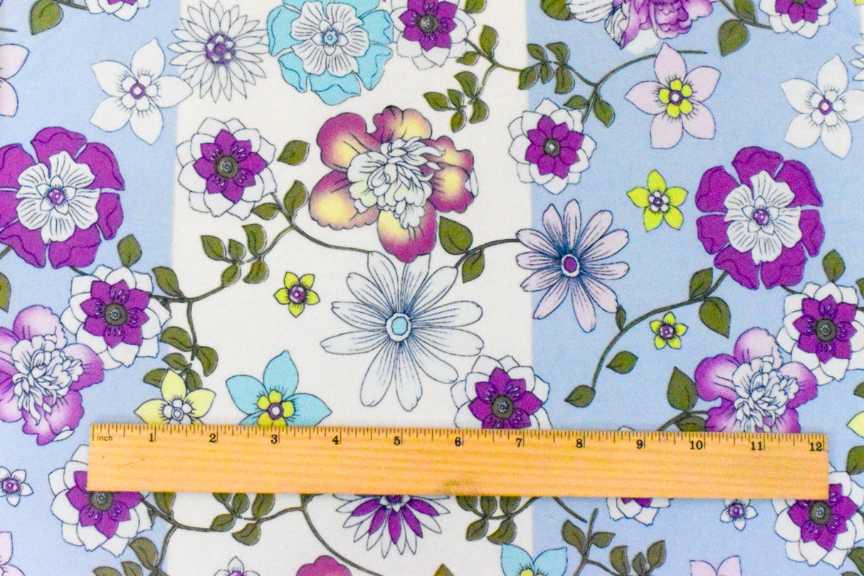 1 Yard Angel Blue Purple Multi Floral Printed Stretch Poly Swimwear Knit Fabric 58" Width
