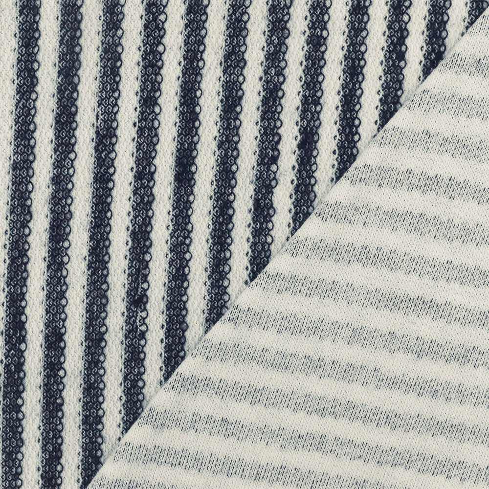 1 Yard Navy Blue White Striped Stretch French Terry Face Knit Fabric 63 Inches