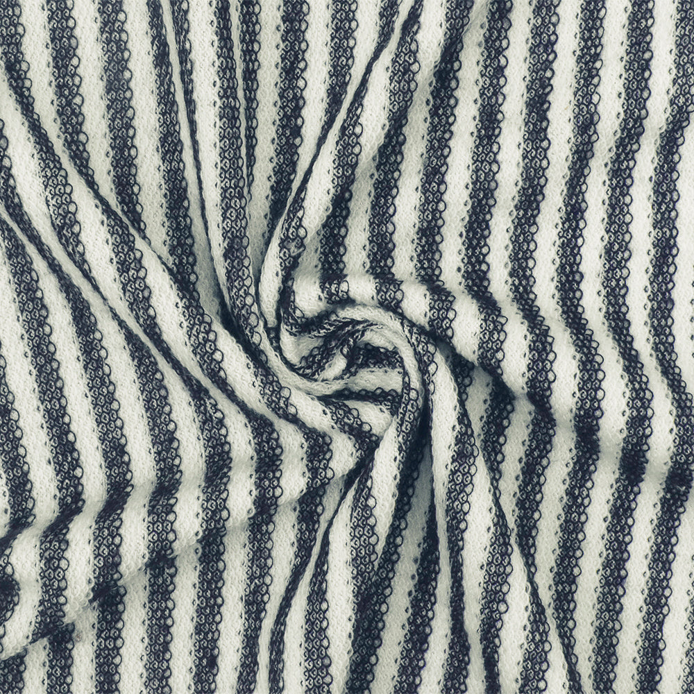 1 Yard Navy Blue White Striped Stretch French Terry Face Knit Fabric 63 Inches