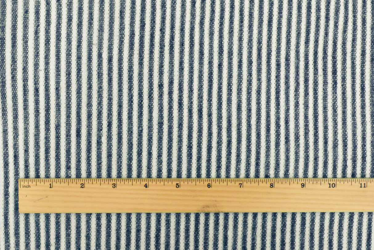 1 Yard Navy Blue White Striped Stretch French Terry Face Knit Fabric 63 Inches