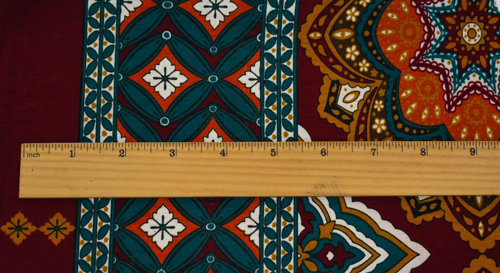 1 Yard Elegant Red Multi Moroccan Border Print ITY Jersey Fluid with Exotic Patterns for Unique Apparel, 61 Inches Wide