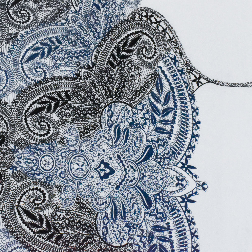 1 Yard Navy Blue White Black Lace Border Printed Stretch Poly Jersey Knit Fabric 58" Width