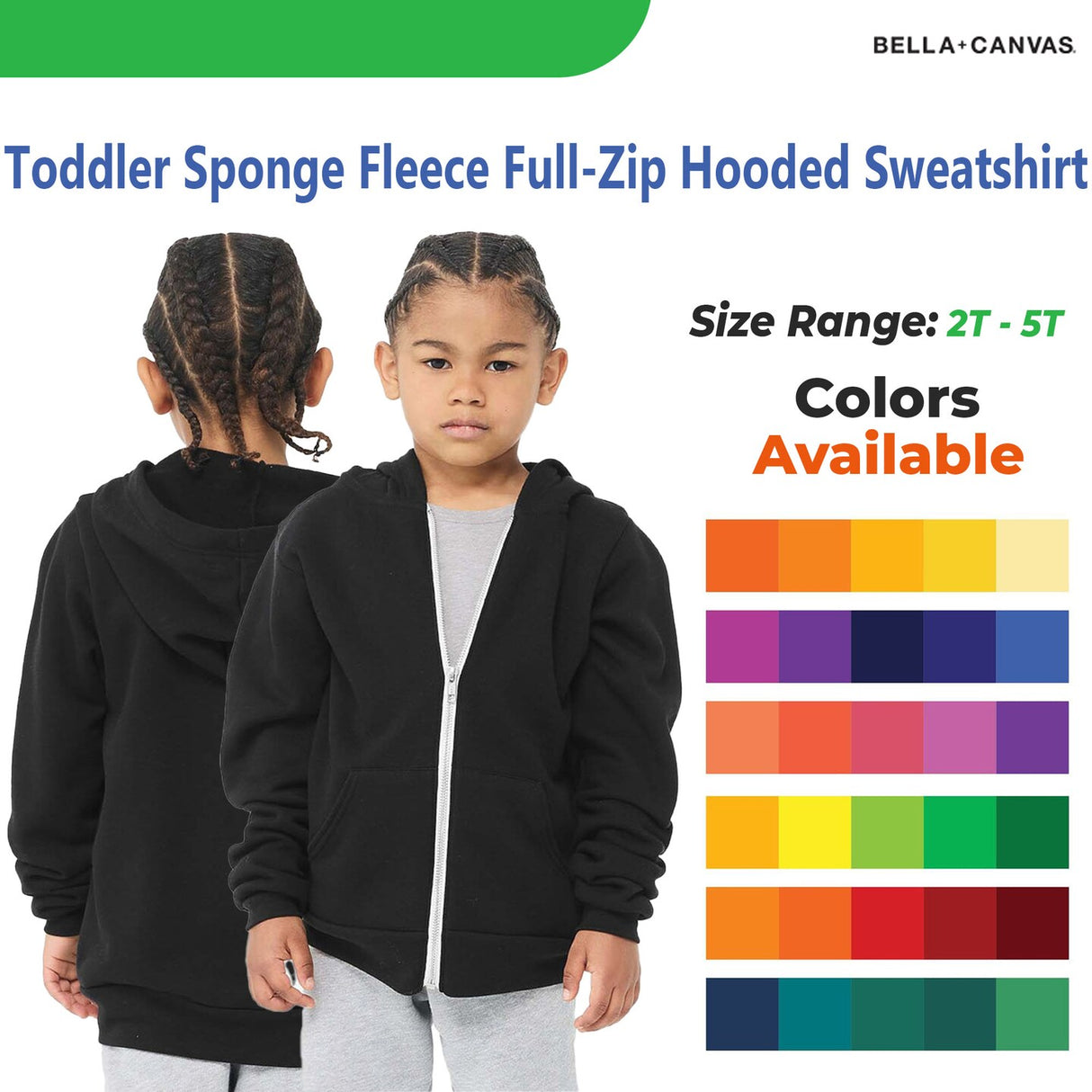 Bella + Canvas® Toddler Sponge Fleece Full Zip Hooded Sweatshirt