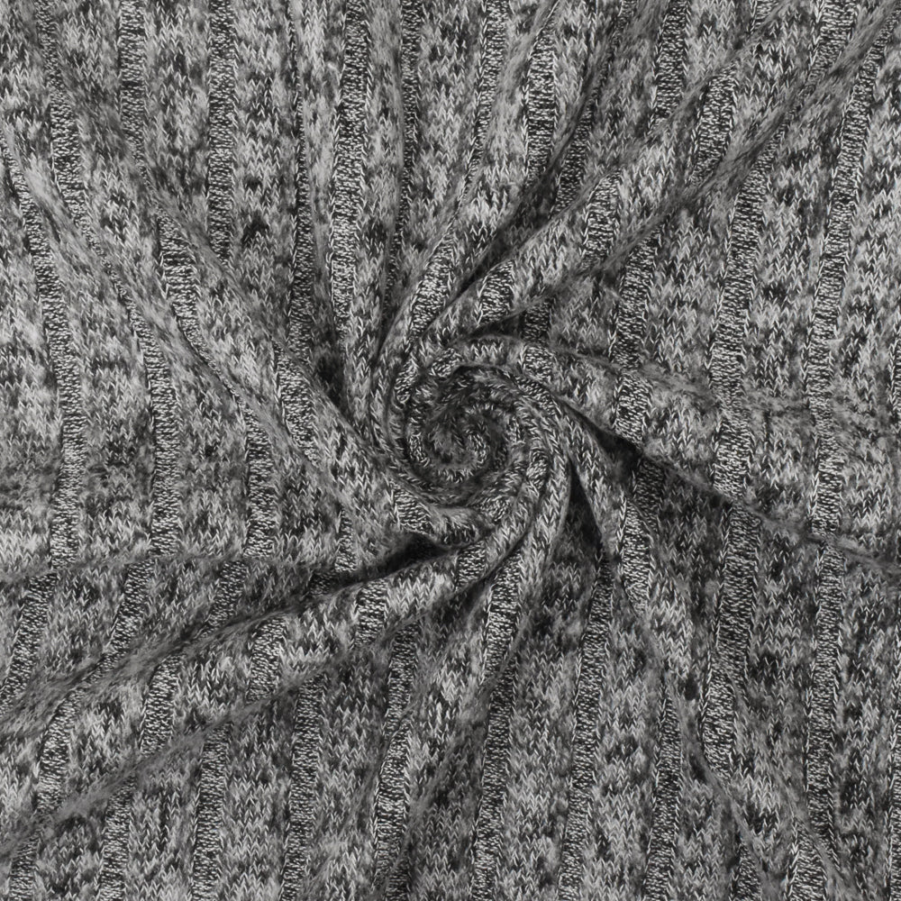 1 Yard Winter Black & White Brushed Rib Knit Soft Rayon Stretch Fabric, 65" Wide