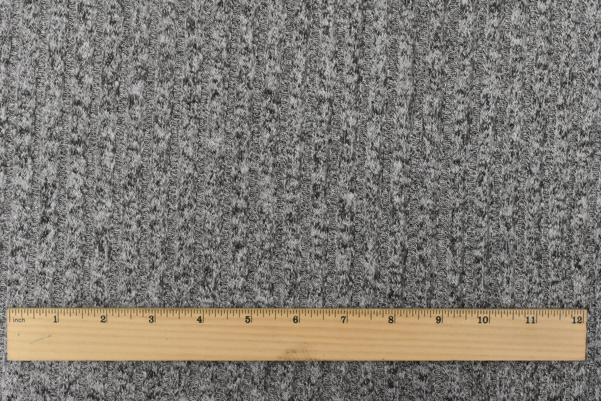 1 Yard Winter Black & White Brushed Rib Knit Soft Rayon Stretch Fabric, 65" Wide