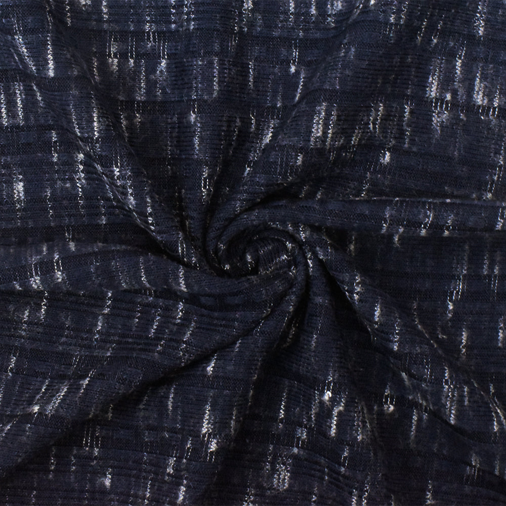 1 Yard Night Nav & White Slub Stretch Multi Rib Knit Fabric for dresses, 61 Inches Wide