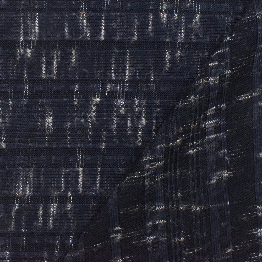 1 Yard Night Nav & White Slub Stretch Multi Rib Knit Fabric for dresses, 61 Inches Wide