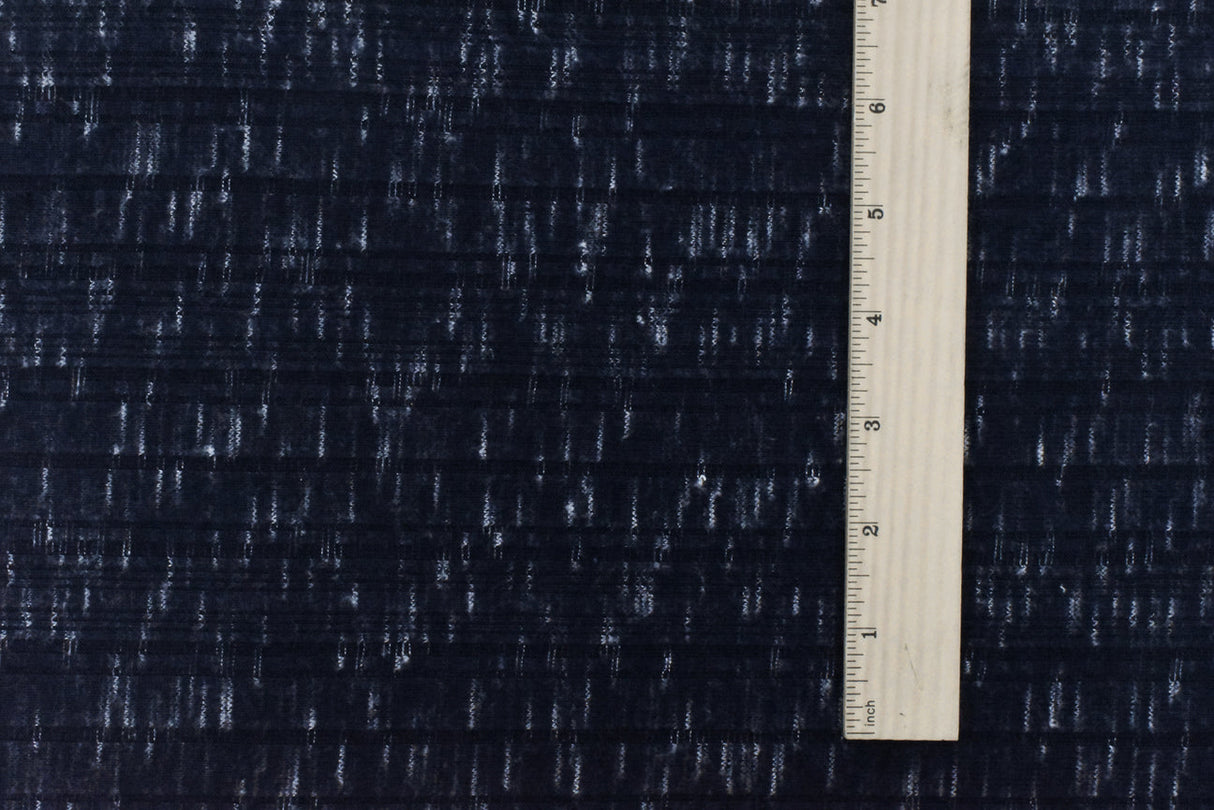 1 Yard Night Nav & White Slub Stretch Multi Rib Knit Fabric for dresses, 61 Inches Wide