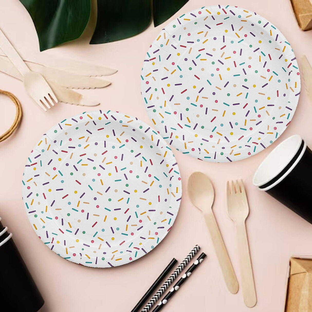 8 Ct. Ice Cream Party Sprinkles Paper Dessert Plates 7" Dessert Plates, Cute Ice Cream Birthday Tableware