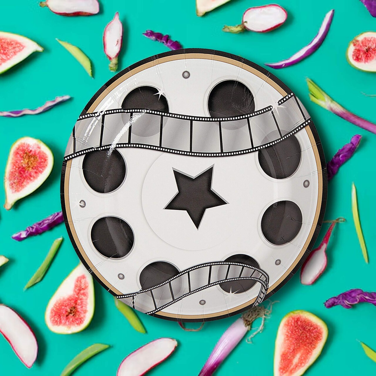 8 Count 7" Movie Night Film Reel Round Disposable Dessert Plates Fun Cinema Party Tableware