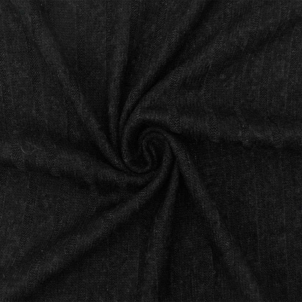 1 Yard Black Stripe Stretch Brushed 7 by 4 Rib Knit Fabric 65 Inches Wide