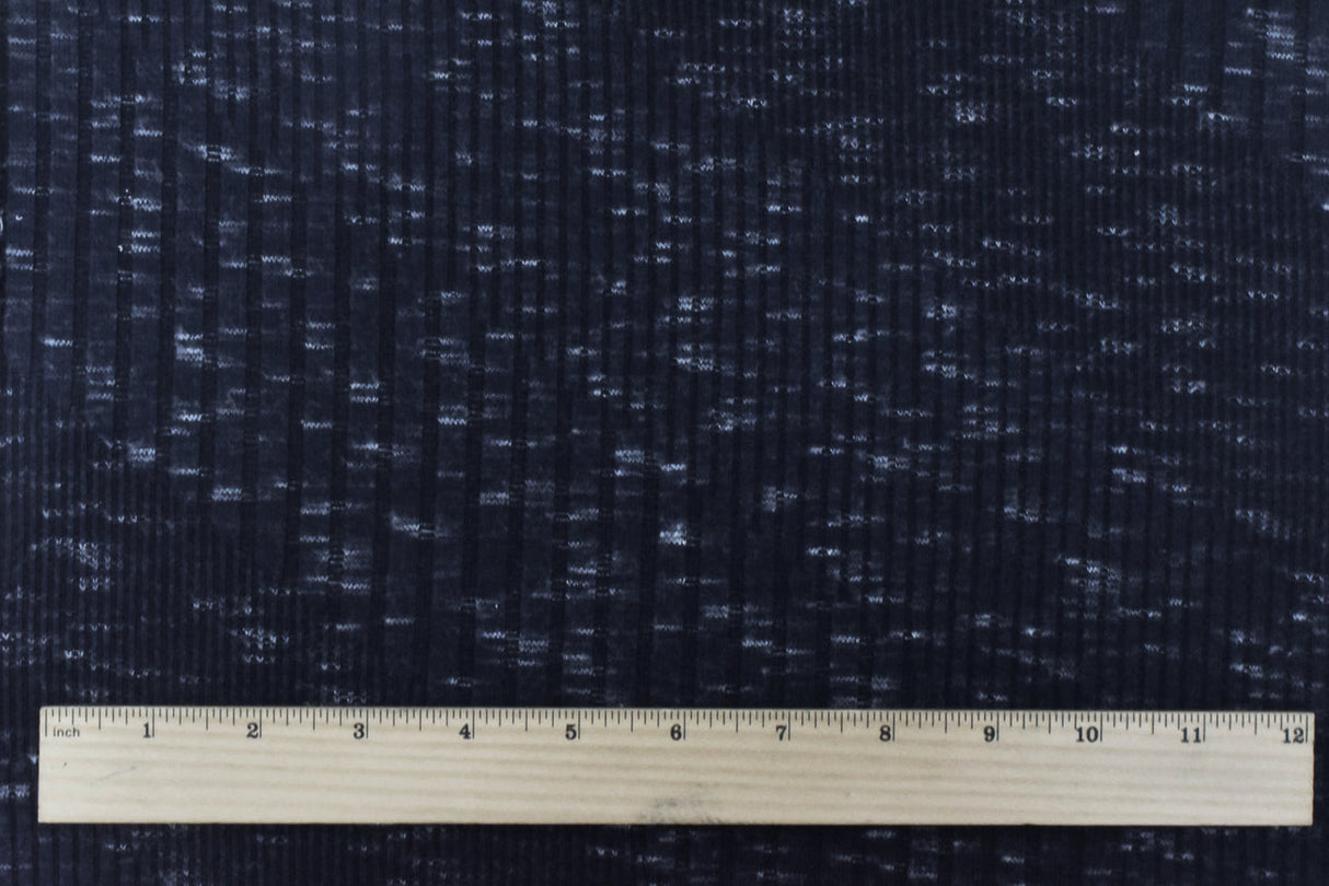 1 Yard Dark Navy & White Slub Rib Knit, Diagonal Texture Stretch Fabric for Apparel, 62" Wide