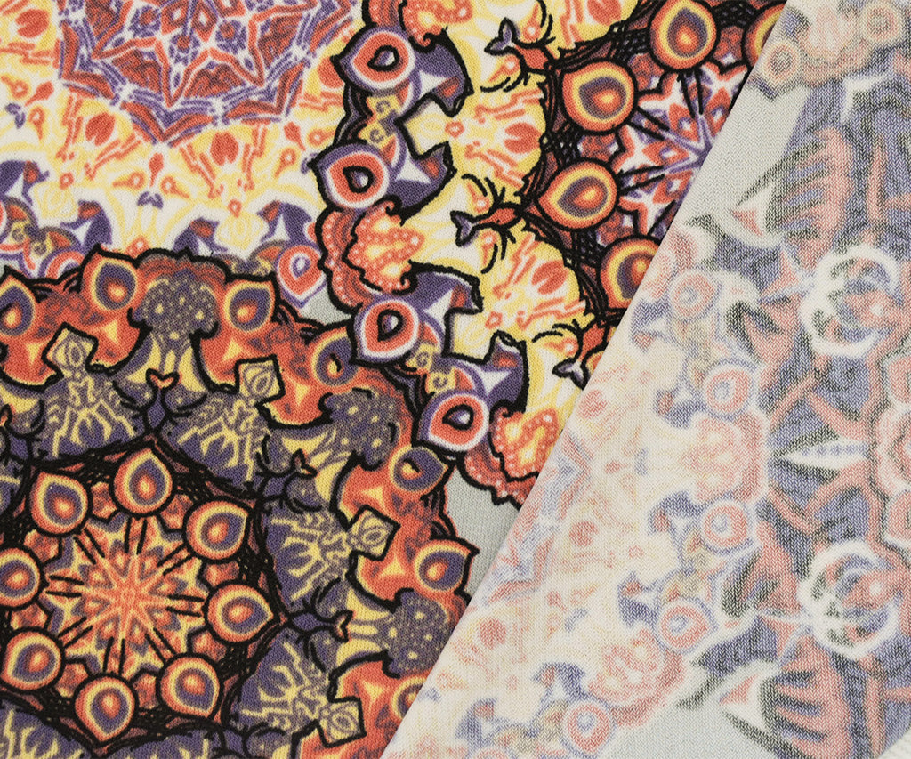 1 Yard Gray Coral Multi Nylon ITY Jersey Knit Fabric with Medallion Art Print Four Way Stretch 59 Inches Wide