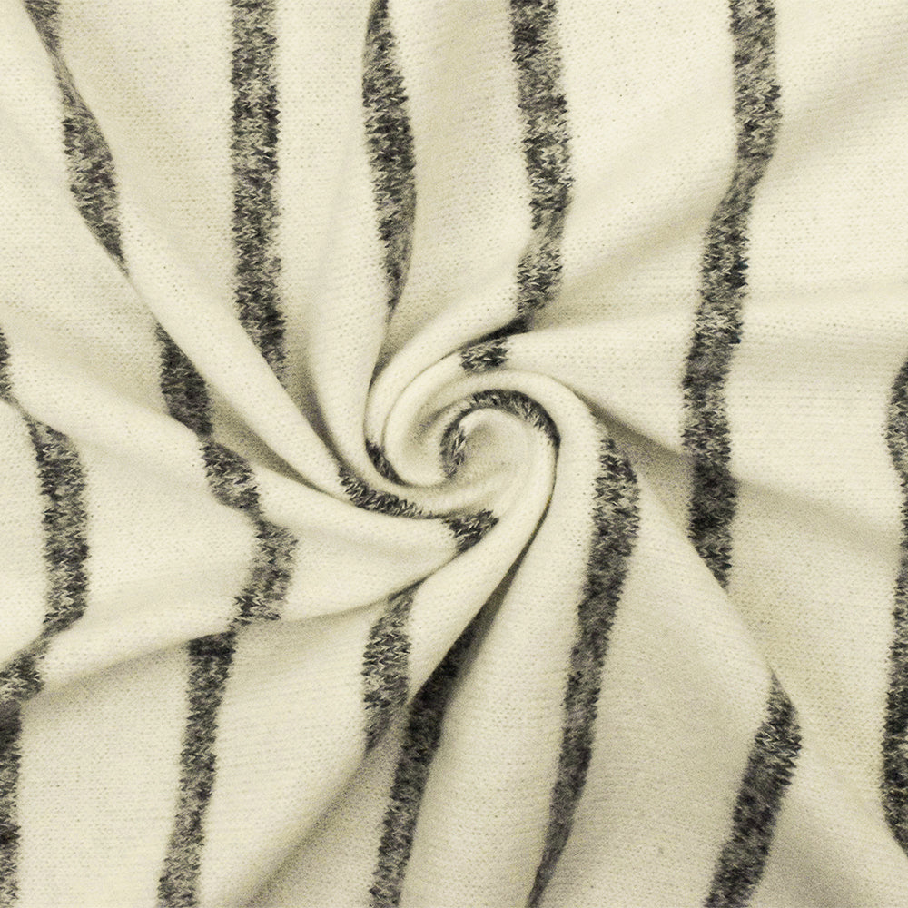 1 Yard Could Ivory & Gray Stripe Stretch Brushed Jersey Knit Fabric for Activewear, 54 Inches Wide