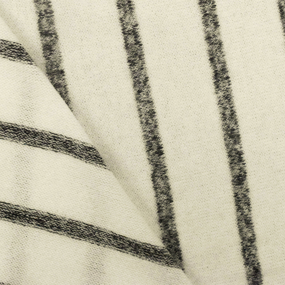 1 Yard Could Ivory & Gray Stripe Stretch Brushed Jersey Knit Fabric for Activewear, 54 Inches Wide