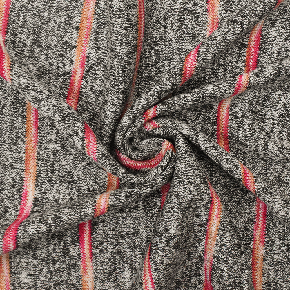 1 Yard Hot Pink, Black & Multi Stripe Jersey Knit Textured Stretch Fabric for Apparel, 56" Wide
