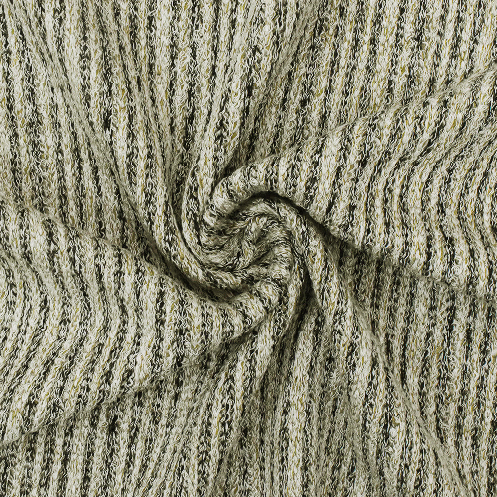 1 Yard Olive Beige, Black & White Texture Stretch Rayon Rib Knit Fabric, 51" Wide