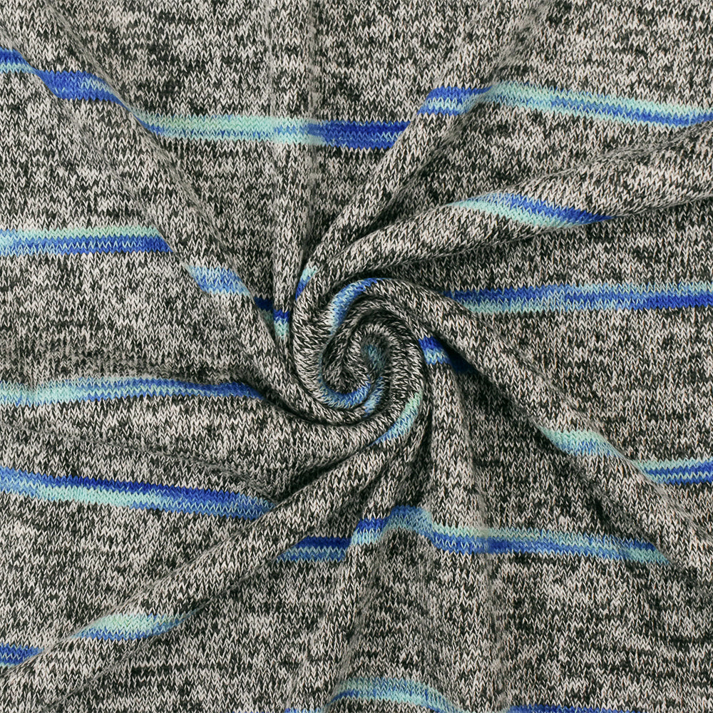 1 Yard of Aqua Black & Multi Stripe Knit Spandex Blend, Soft Hand Lightweight Apparel Fabric, 58" Width