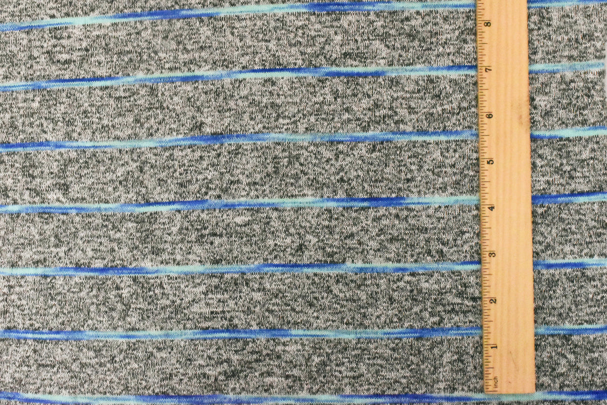 1 Yard of Aqua Black & Multi Stripe Knit Spandex Blend, Soft Hand Lightweight Apparel Fabric, 58" Width