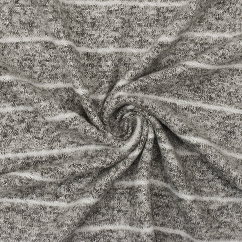 1 Yard of Soft White & Black Stripe Knit Brushed Texture, Soft Hand Lightweight Apparel Fabric, 60" Width