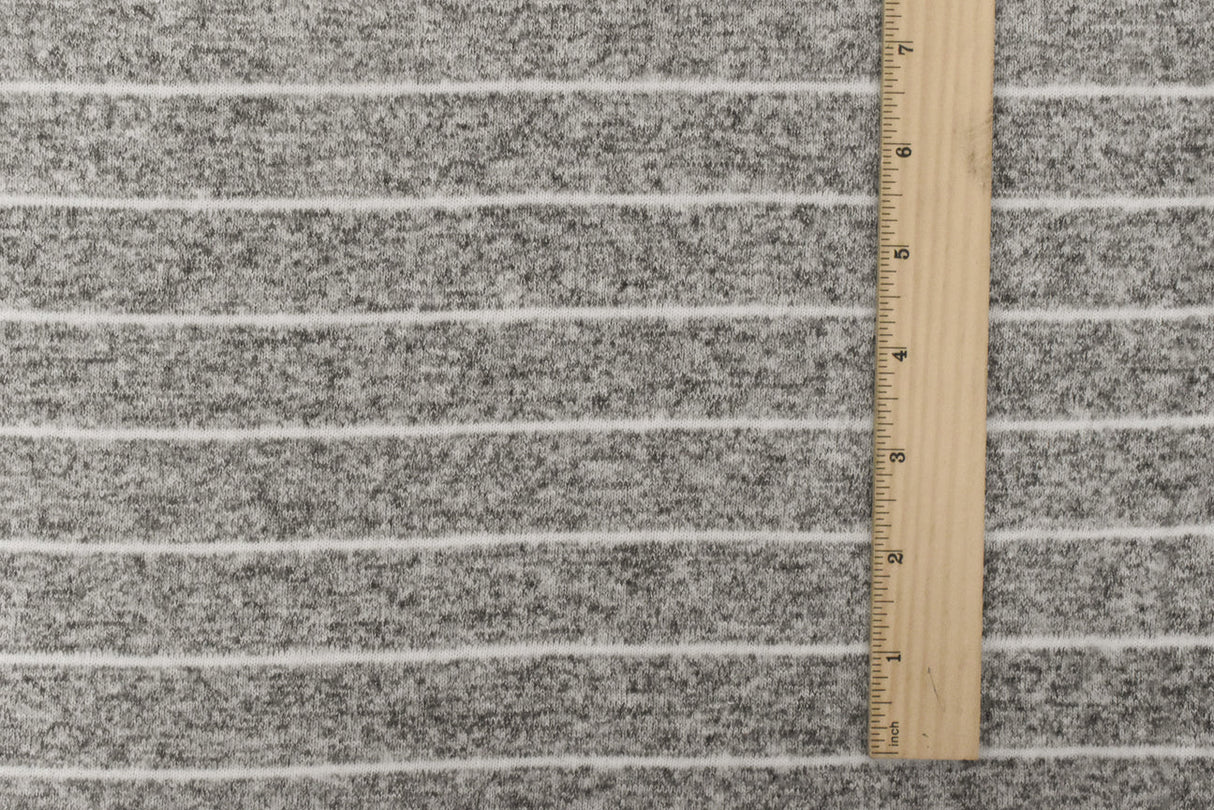 1 Yard of Soft White & Black Stripe Knit Brushed Texture, Soft Hand Lightweight Apparel Fabric, 60" Width