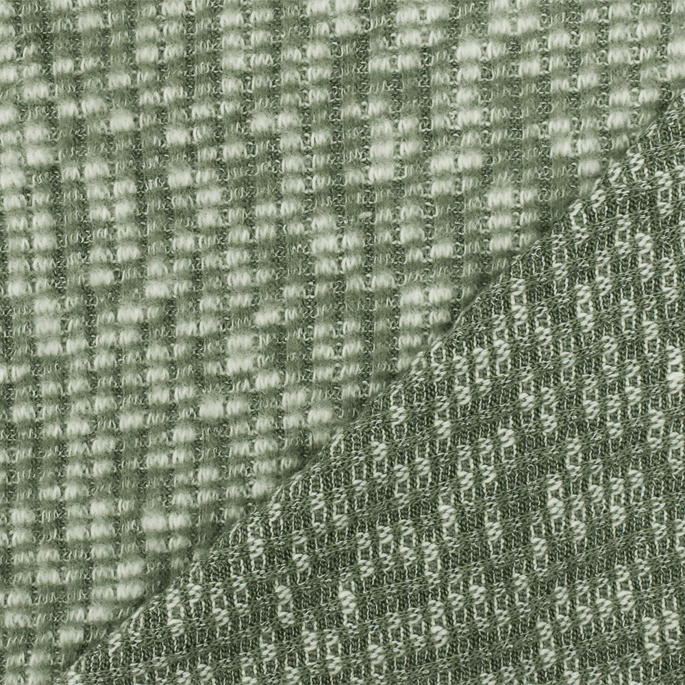 1 Yard Forest Green & White Textured Brushed Rib Knit Opaque Stretch Fabric, 58 Inches