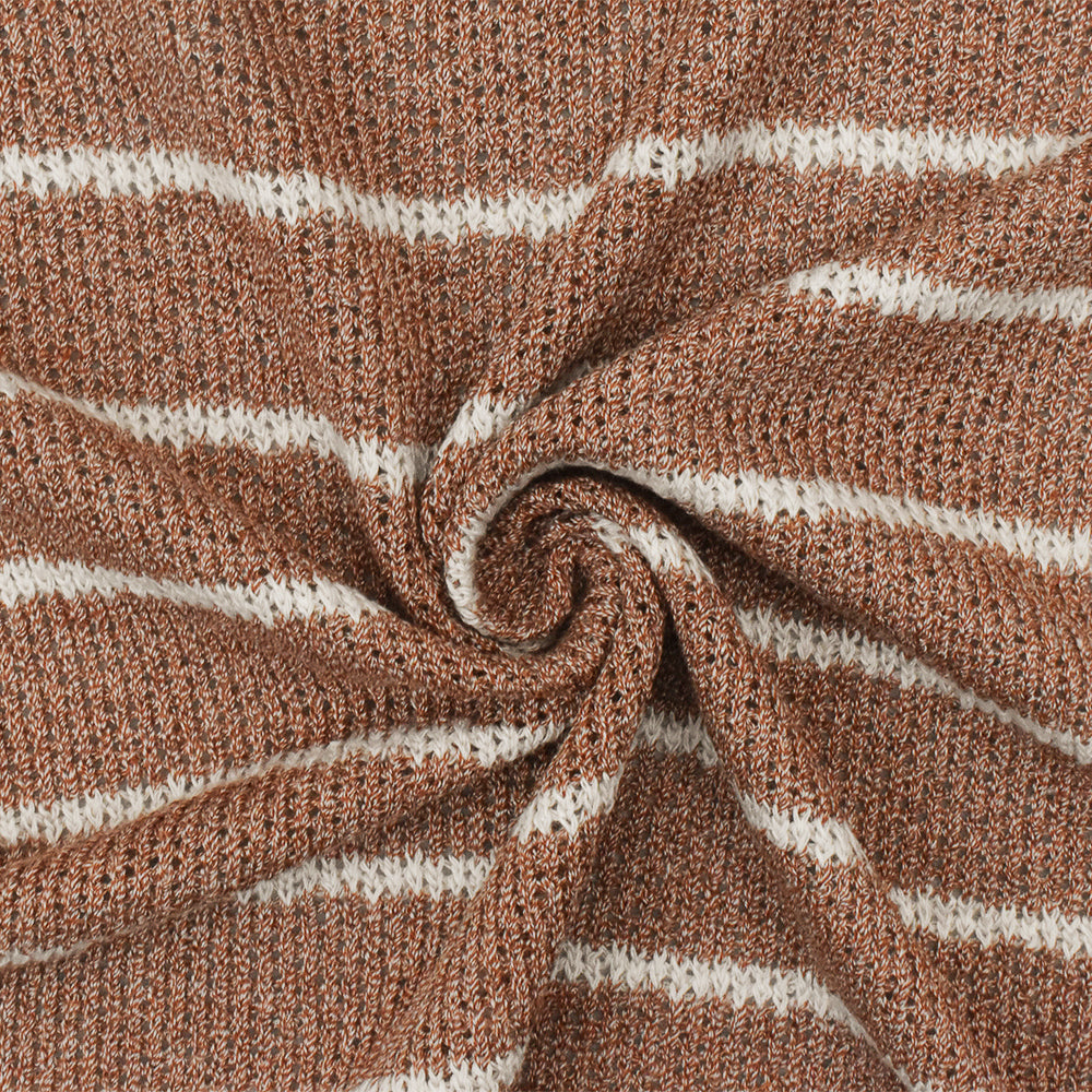 1 Yard Spicy Brown & White Jersey Knit, Lightweight, Matte, Semi Sheer Stretch Fabric for Apparel 53" Width