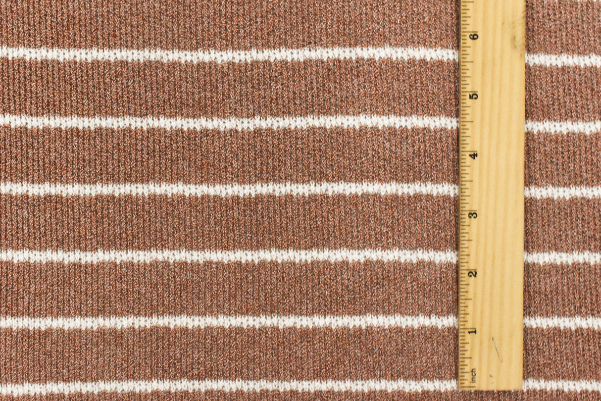 1 Yard Spicy Brown & White Jersey Knit, Lightweight, Matte, Semi Sheer Stretch Fabric for Apparel 53" Width