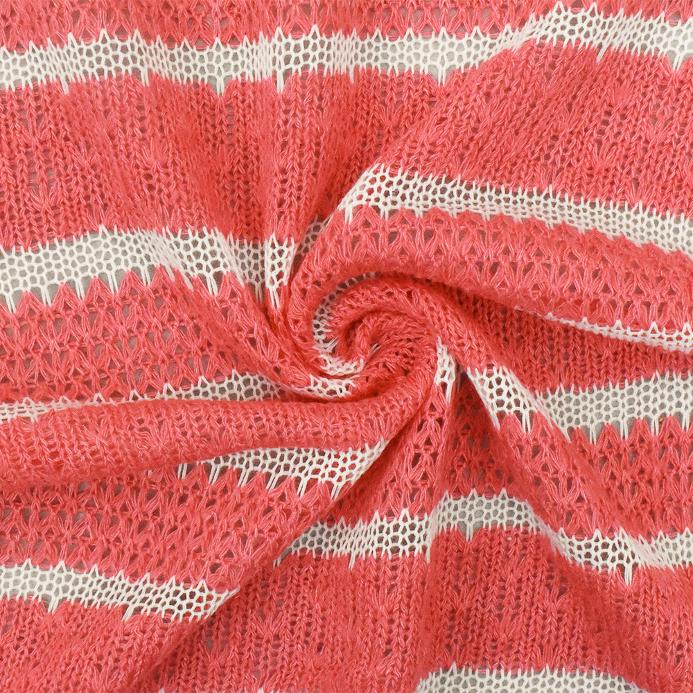1 Yard Cayenne Pink & White Jersey Knit Matte, Semi Sheer, Moderate Stretch Fabric 57" Width