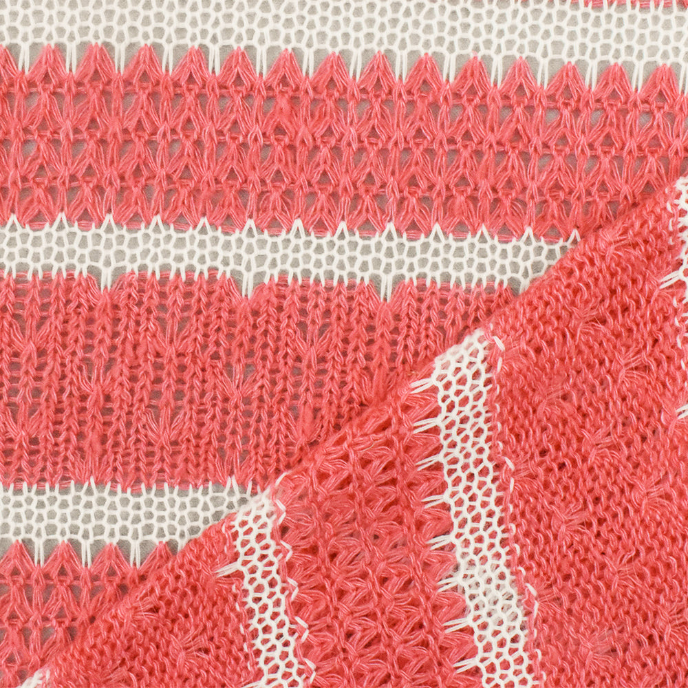 1 Yard Cayenne Pink & White Jersey Knit Matte, Semi Sheer, Moderate Stretch Fabric 57" Width