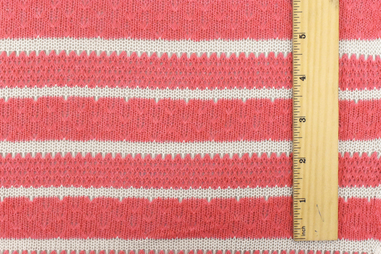 1 Yard Cayenne Pink & White Jersey Knit Matte, Semi Sheer, Moderate Stretch Fabric 57" Width