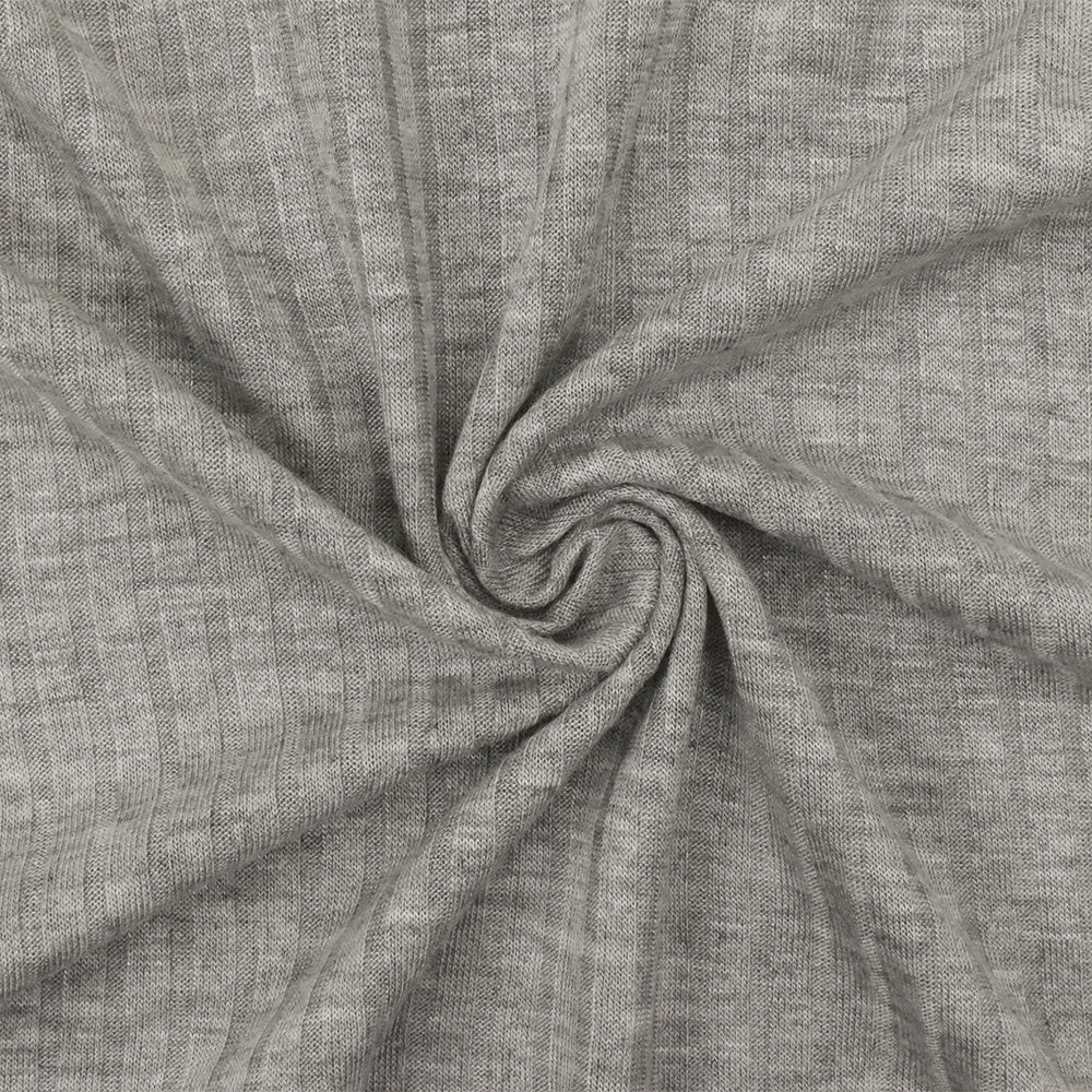 1 Yard Heather Simple Gray Rib Knit Lightweight, Opaque, Soft Hand Ideal for Apparel, 62" Wide