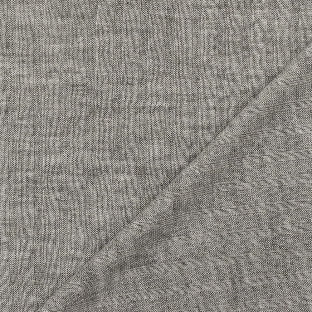 1 Yard Heather Simple Gray Rib Knit Lightweight, Opaque, Soft Hand Ideal for Apparel, 62" Wide