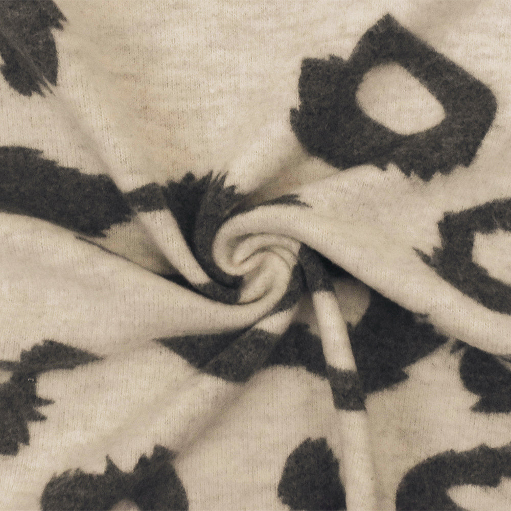 1 Yard Beige Gray Abstract Cheetah Brush Poly Stretch Jersey Knit Fabric 58 Inches