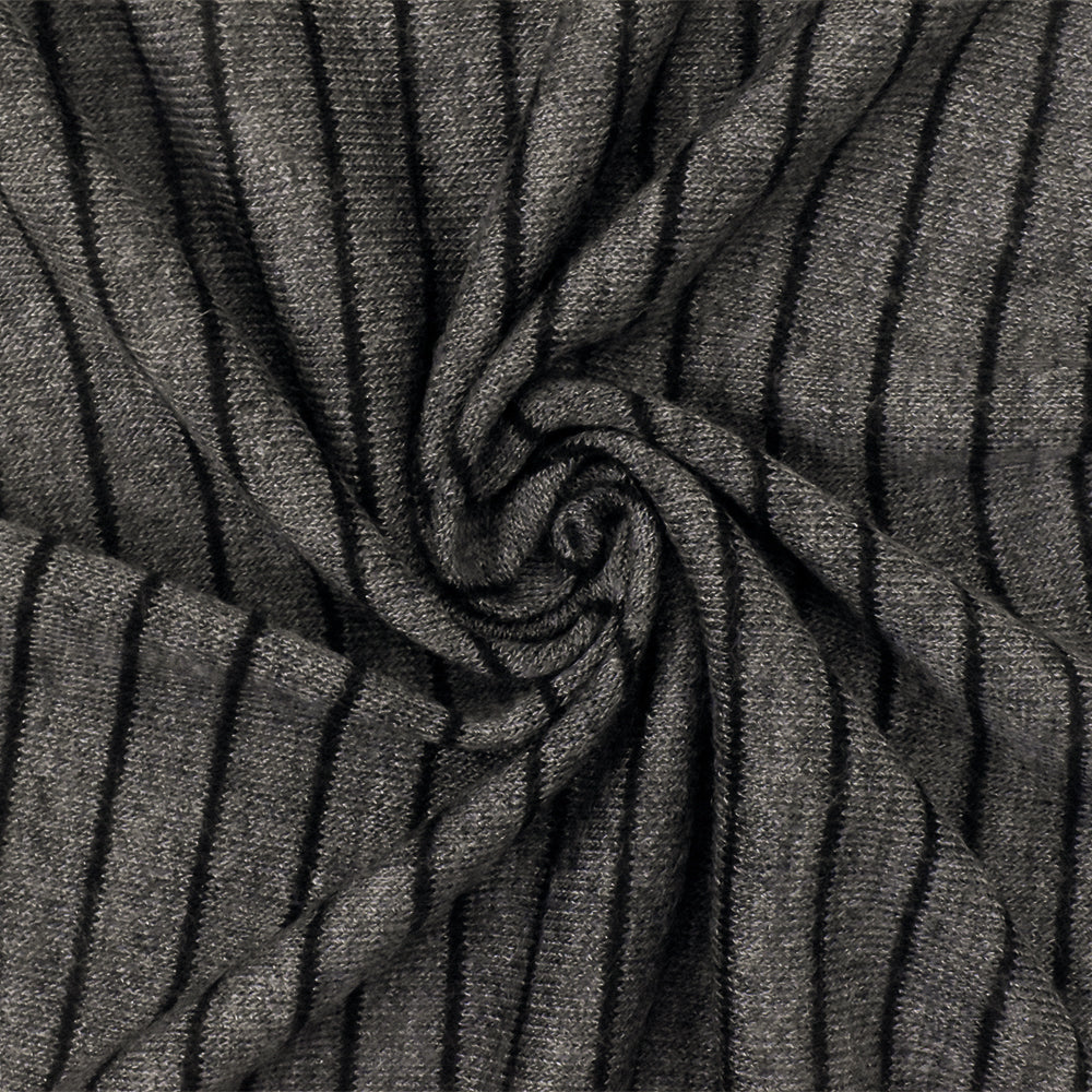 1 Yard Dark Gray & Black Stripe Jersey, Soft Poly Spandex Knit, 59" Wide