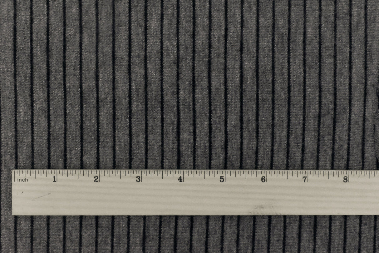 1 Yard Dark Gray & Black Stripe Jersey, Soft Poly Spandex Knit, 59" Wide