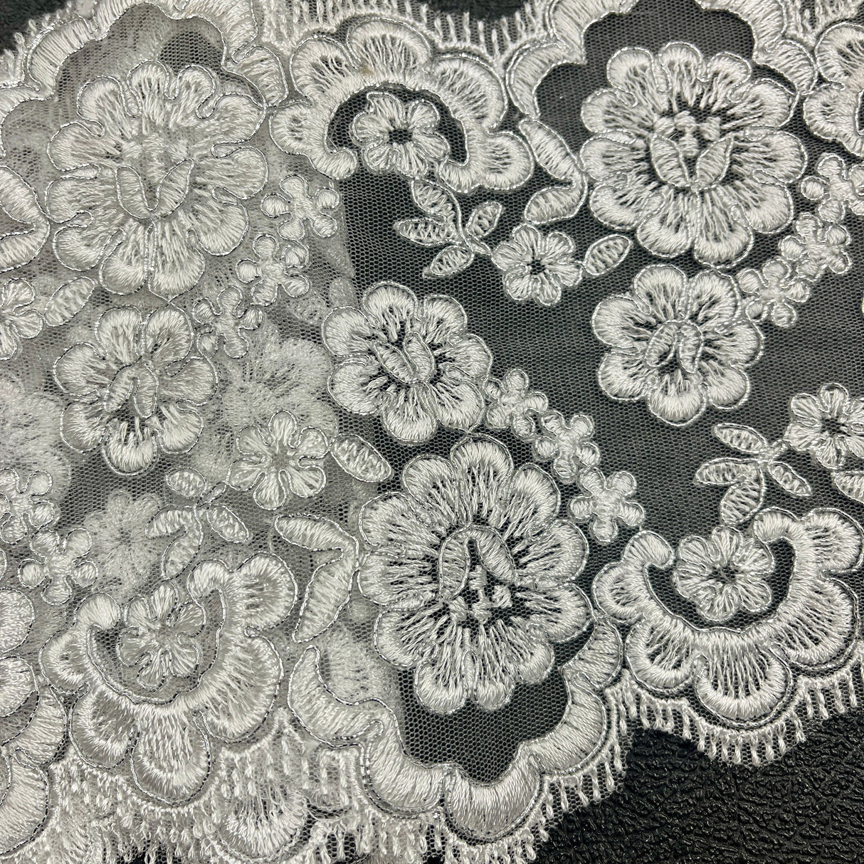 Corded Double Sided Lace Trimming Polyester Fabric - Embroidered Net Mesh, 6.5" Width (1 Yard)