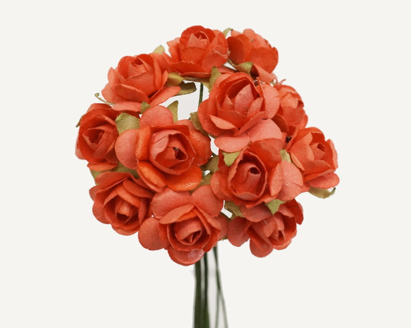 1/2" Coral Small Tea Rose Mulberry Craft Paper Flowers - Pack of 144