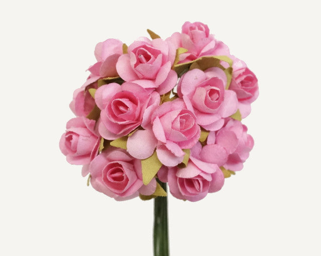 1/2" Pink Small Tea Rose Mulberry Craft Paper Flowers - Pack of 144