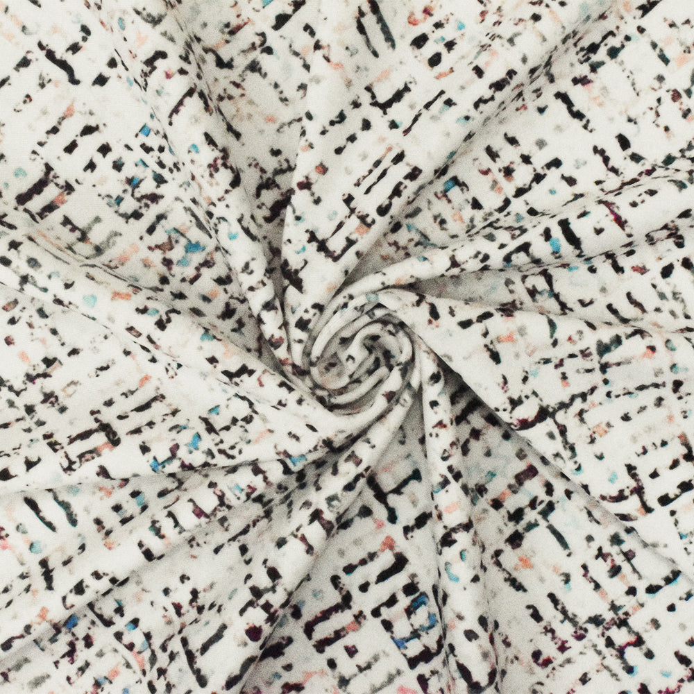 1 Yard Ivory Teal Multi Abstract Print Stretch Swimwear Fabric 62" Width