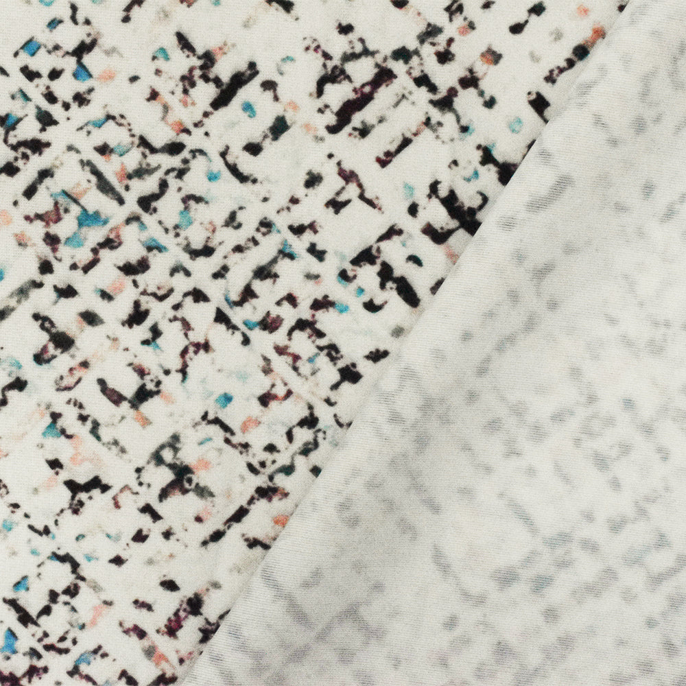 1 Yard Ivory Teal Multi Abstract Print Stretch Swimwear Fabric 62" Width