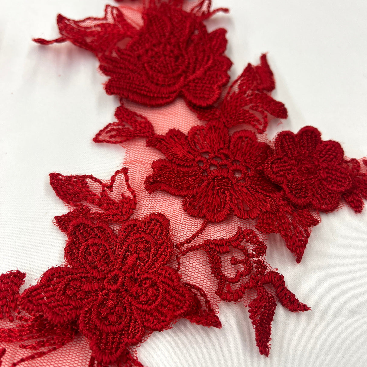 3D Floral Lace Applique on Polyester Net Mesh