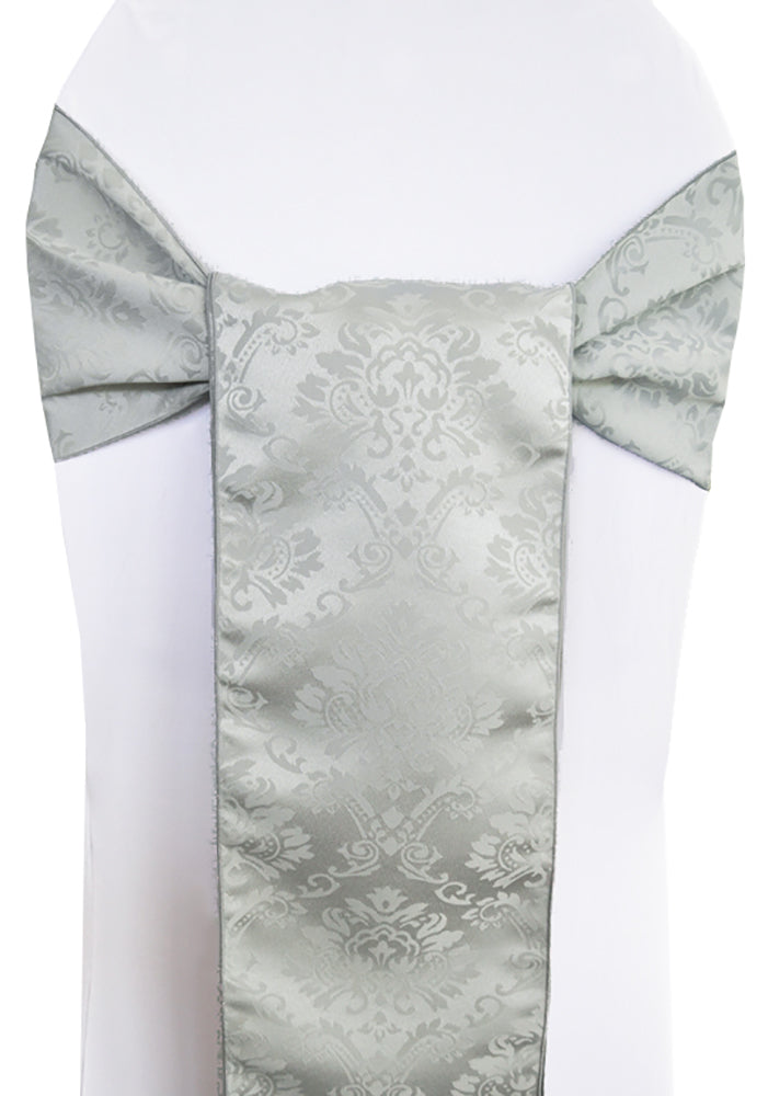 Marquis Damask Jacquard Polyester Chair Sash Sample Silver