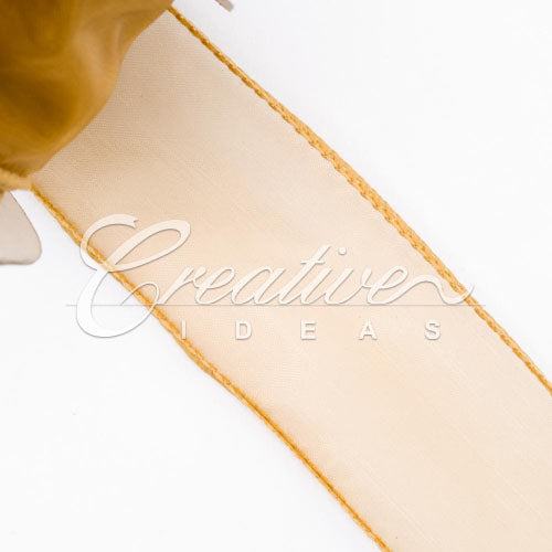 1 1/2" Wired Organza Ribbon - 10 Yards (Antique Gold)