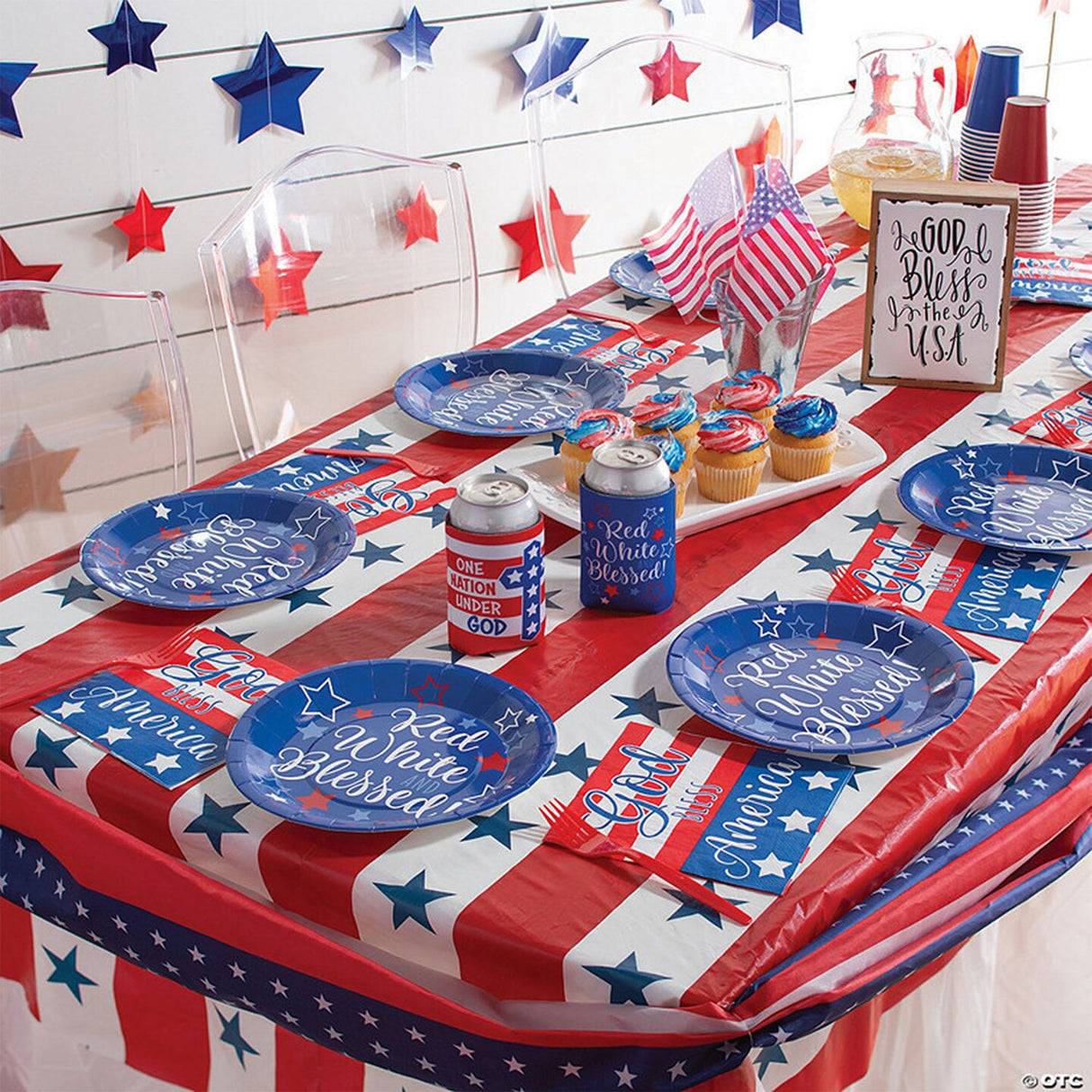 Patriotic Red, White & Blue Disposable Plastic Tablecloth Roll 40" x 100 ft.