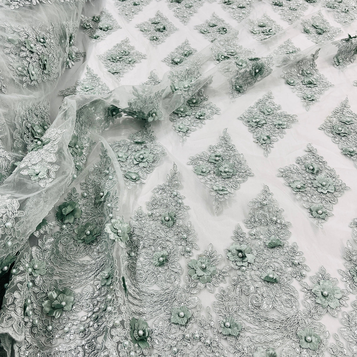 Beaded 3D Floral Lace Mesh